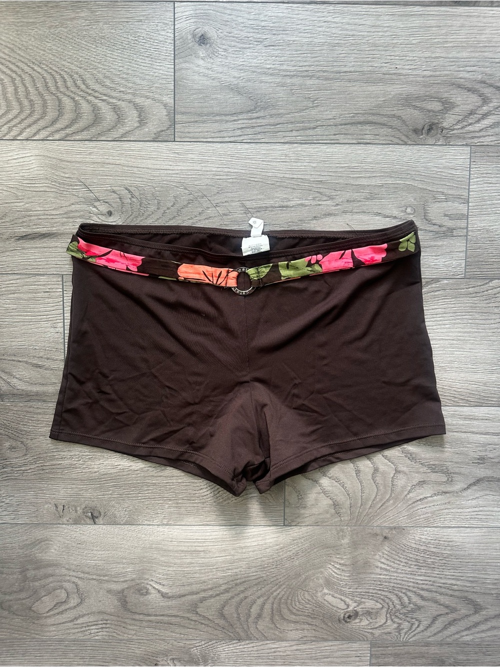 Brown Floral Swim Shorts with Belt